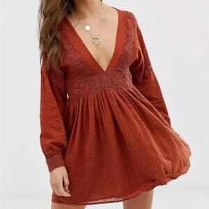 NWT FREE PEOPLE Sugar Pie Mini Dress in Cinnamon, Size Medium, Closet Cleanout!